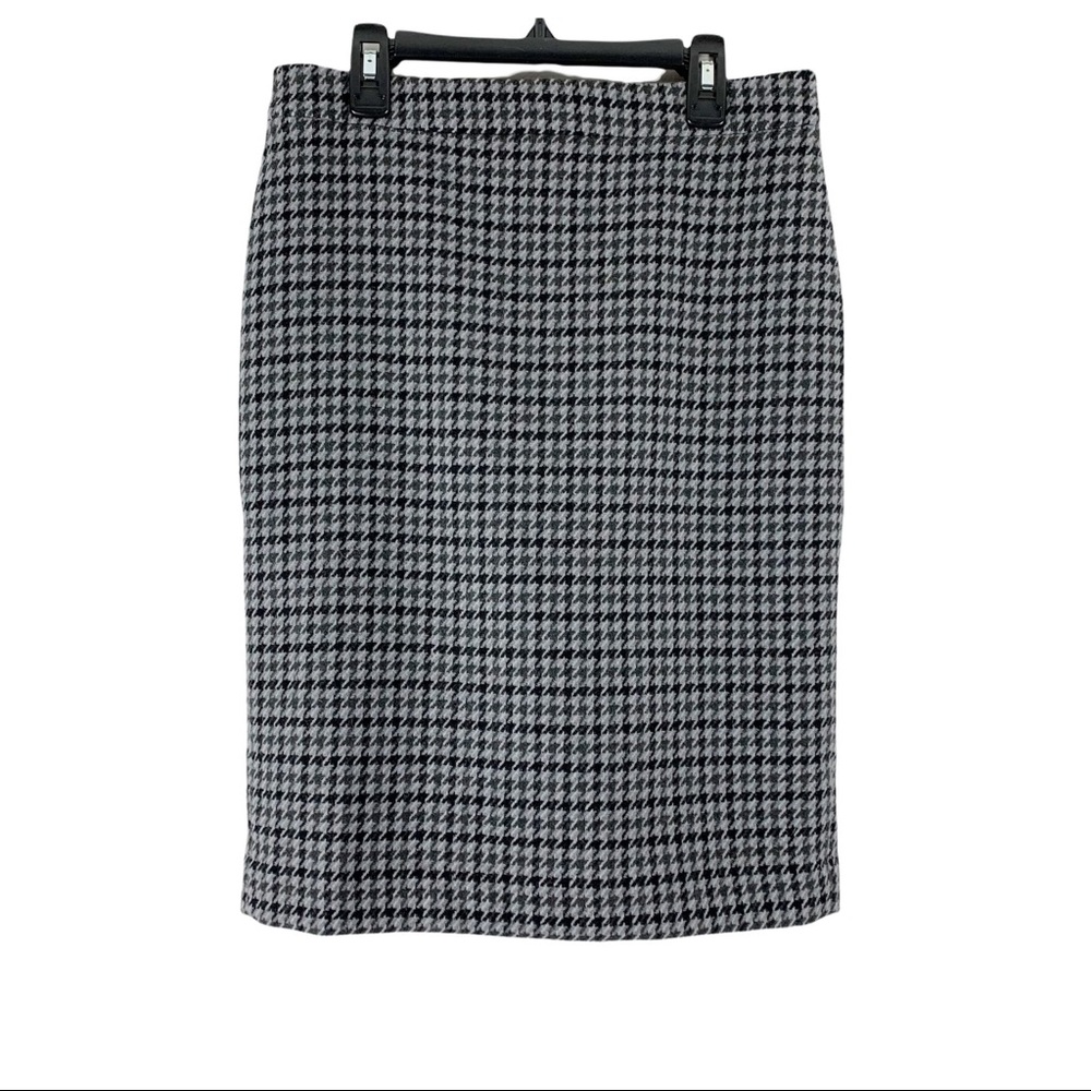 J. Crew Factory Pencil Skirt Wool Blend Houndstooth Gray Black Check Women’s 2 - Picture 1 of 11